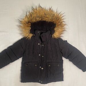 Diesel Boys Jacket Black Puffer Parka w/Fur Trim Size 3T EUC Warm Cargo Pockets